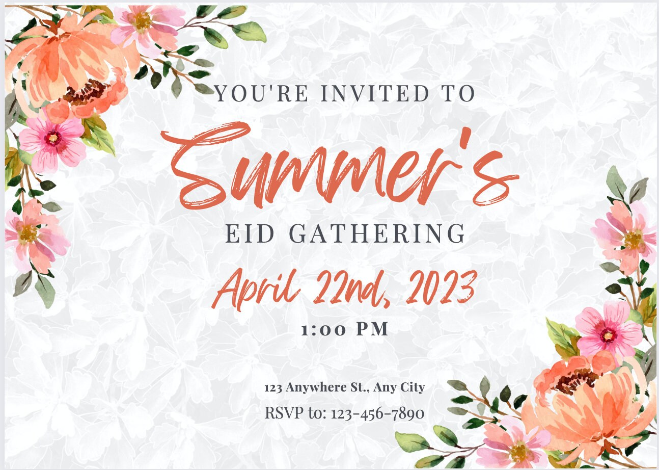 Spring Watercolor Eid/Iftar Invitation Digital template, Eid instant download, editable Canva template, Ramadan iftar, Eid invite