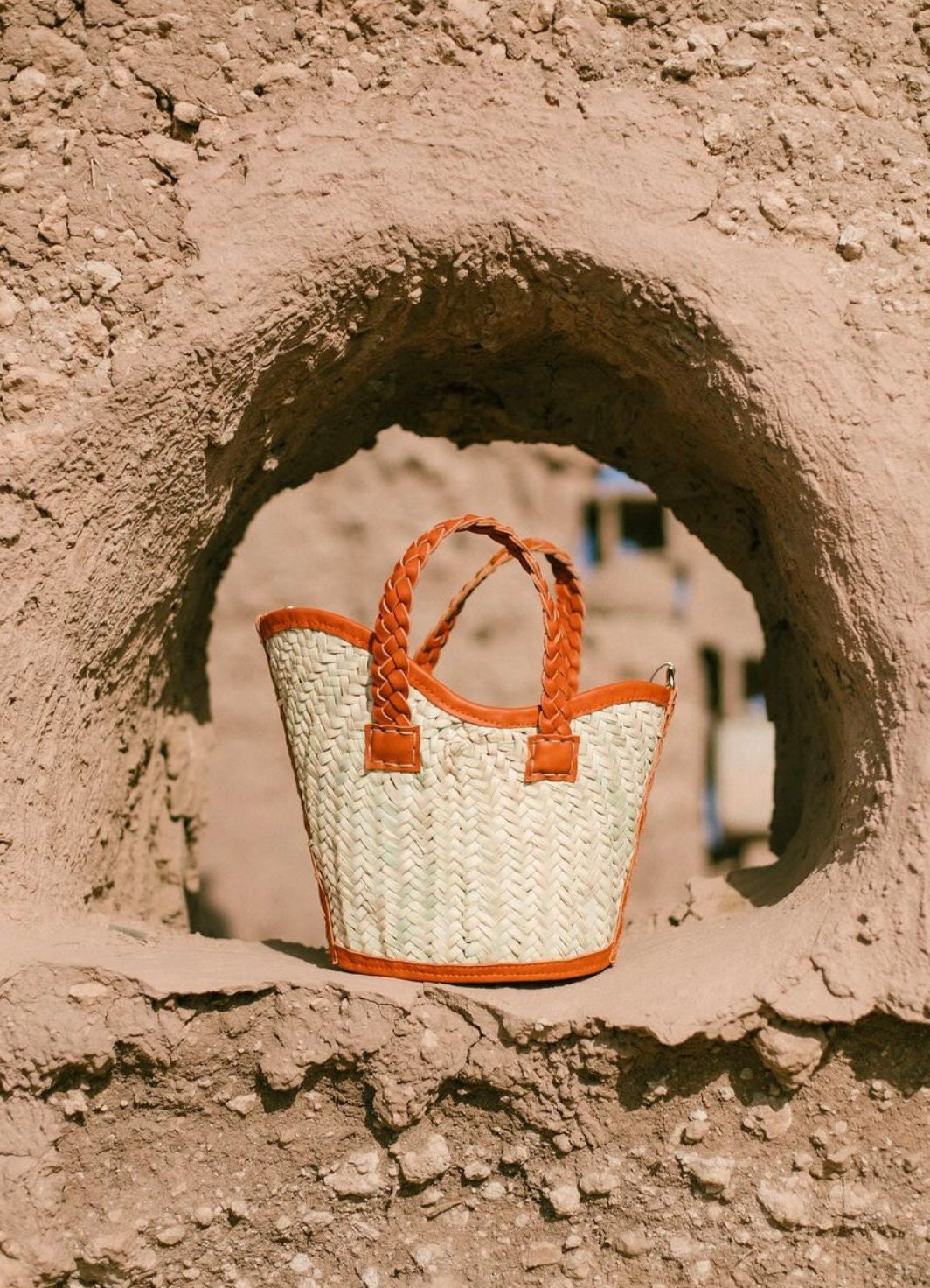 La Vague handwoven basket bag trimmed with 100% leather