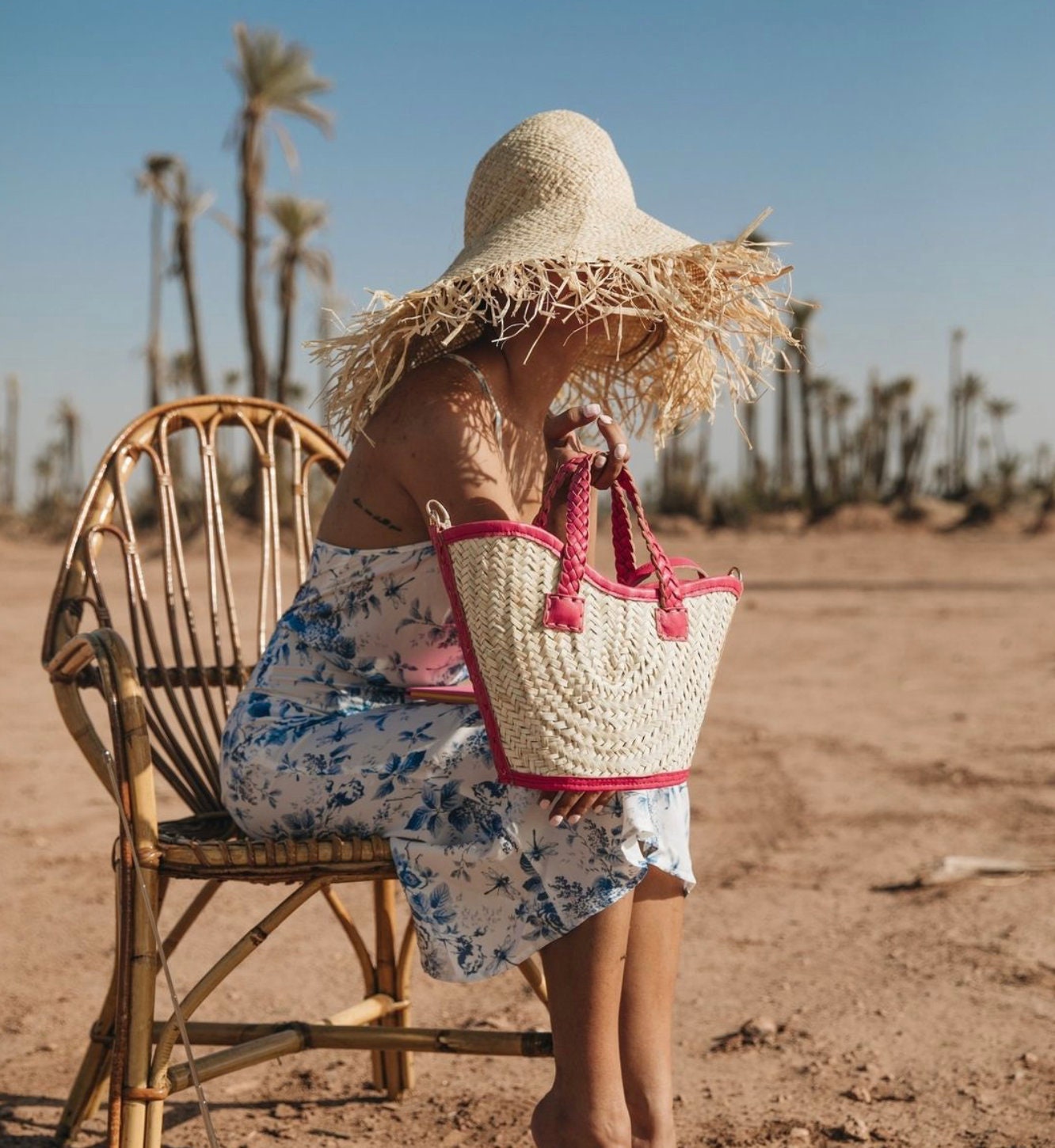 La Vague handwoven basket bag trimmed with 100% leather