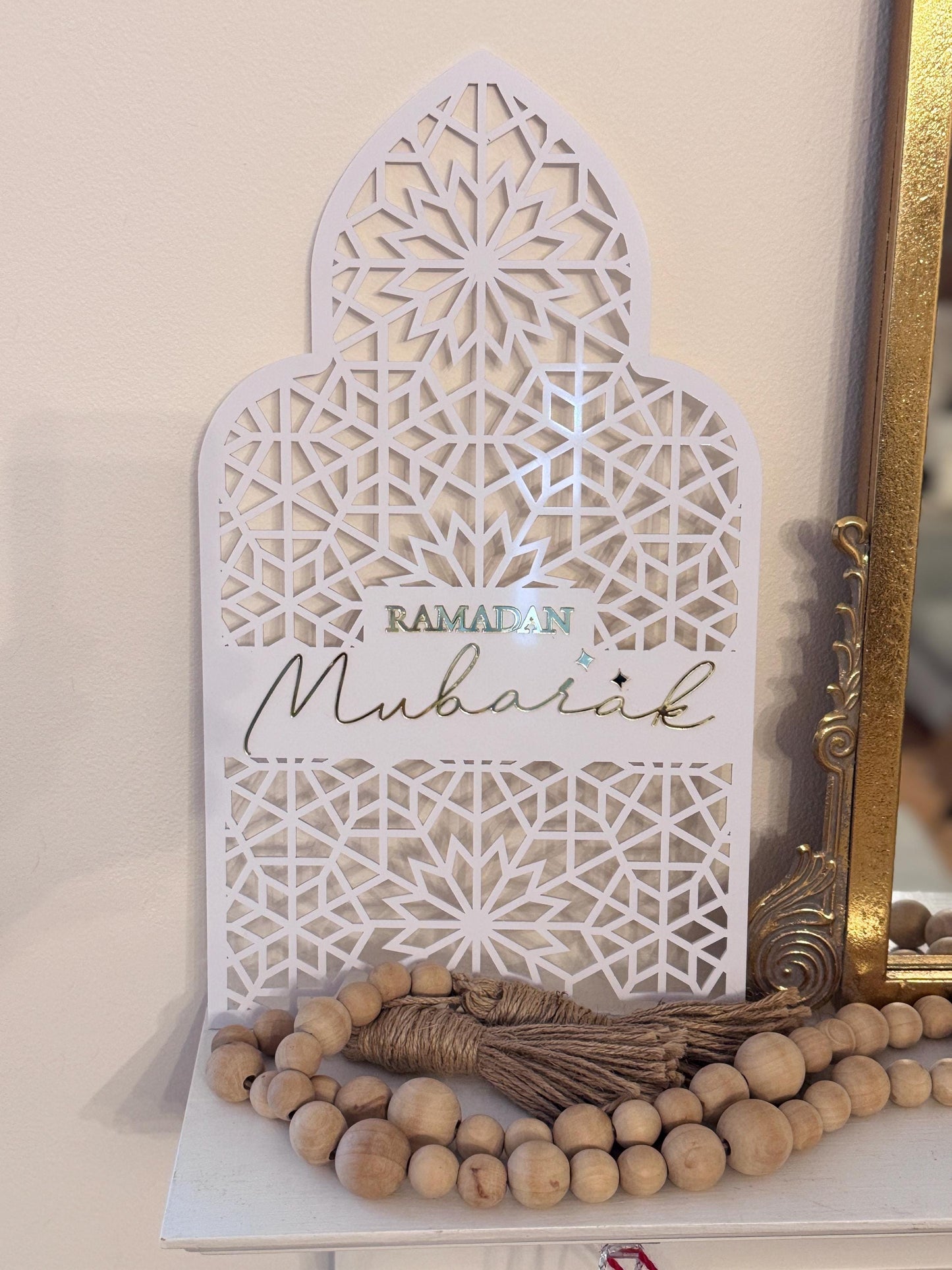 Acrylic reversible Ramadan Mubarak to Eid Mubarak table decor