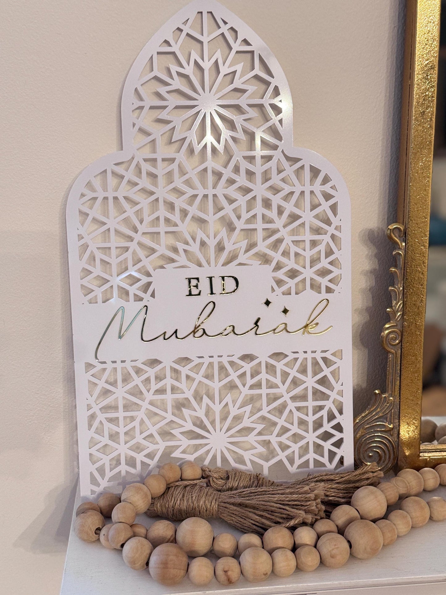 Acrylic reversible Ramadan Mubarak to Eid Mubarak table decor