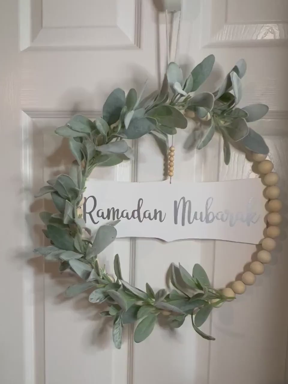 PRE ORDERS ONLY Reversible Ramadan Kareem/ Eid Mubarak wood bead & faux floral wreath perfect for Spring time!