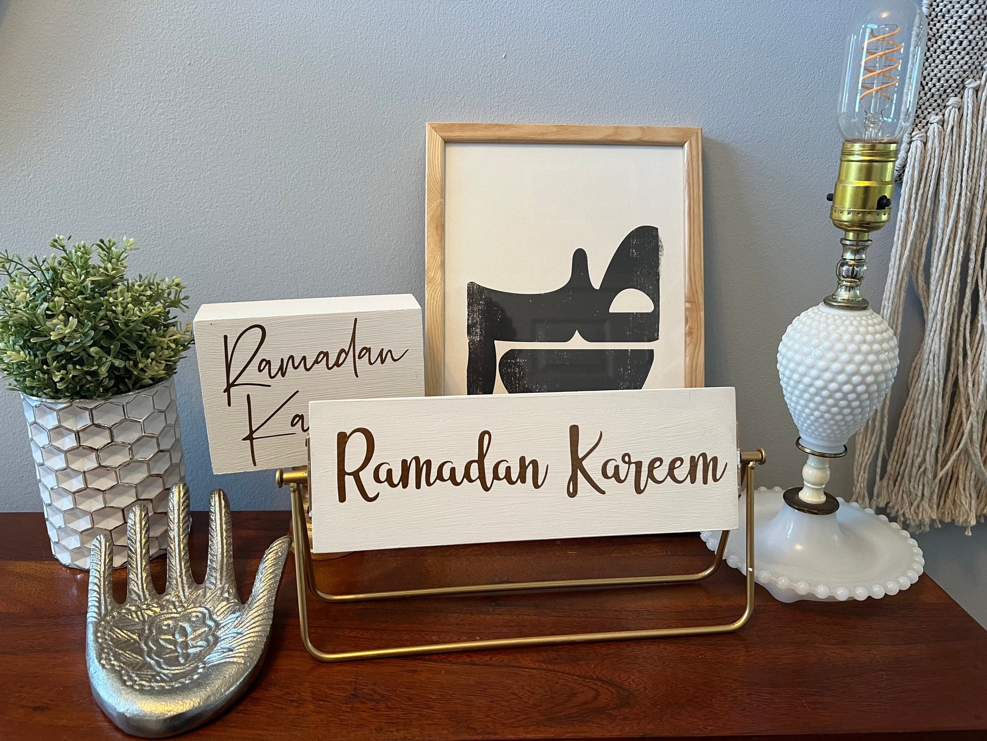 Reversible Ramadan Kareem/Eid Mubarak rotating wood decor, Ramadan Eid Decoration, Ramadan gift, Ramadan table decor