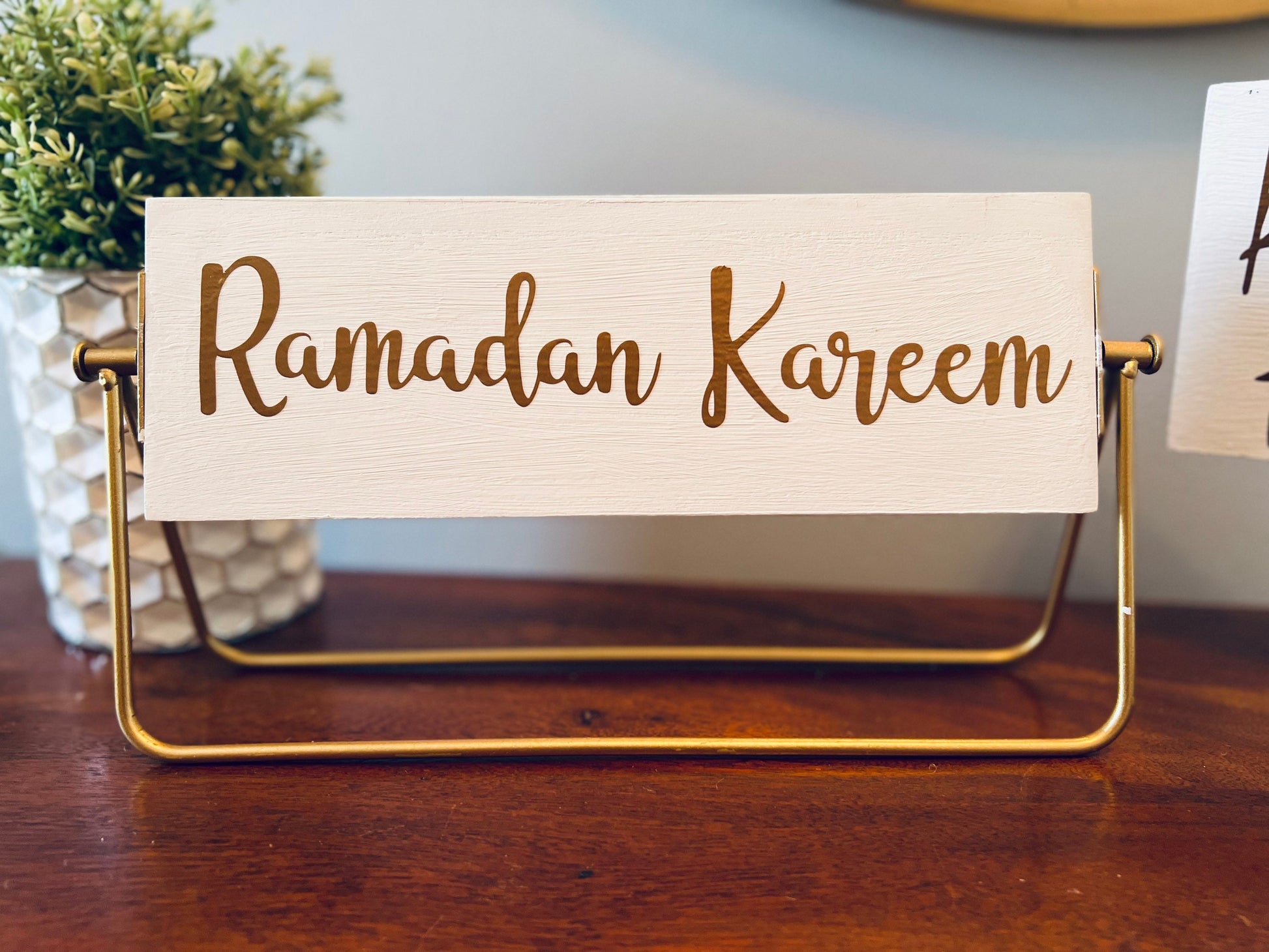 Reversible Ramadan Kareem/Eid Mubarak rotating wood decor, Ramadan Eid Decoration, Ramadan gift, Ramadan table decor