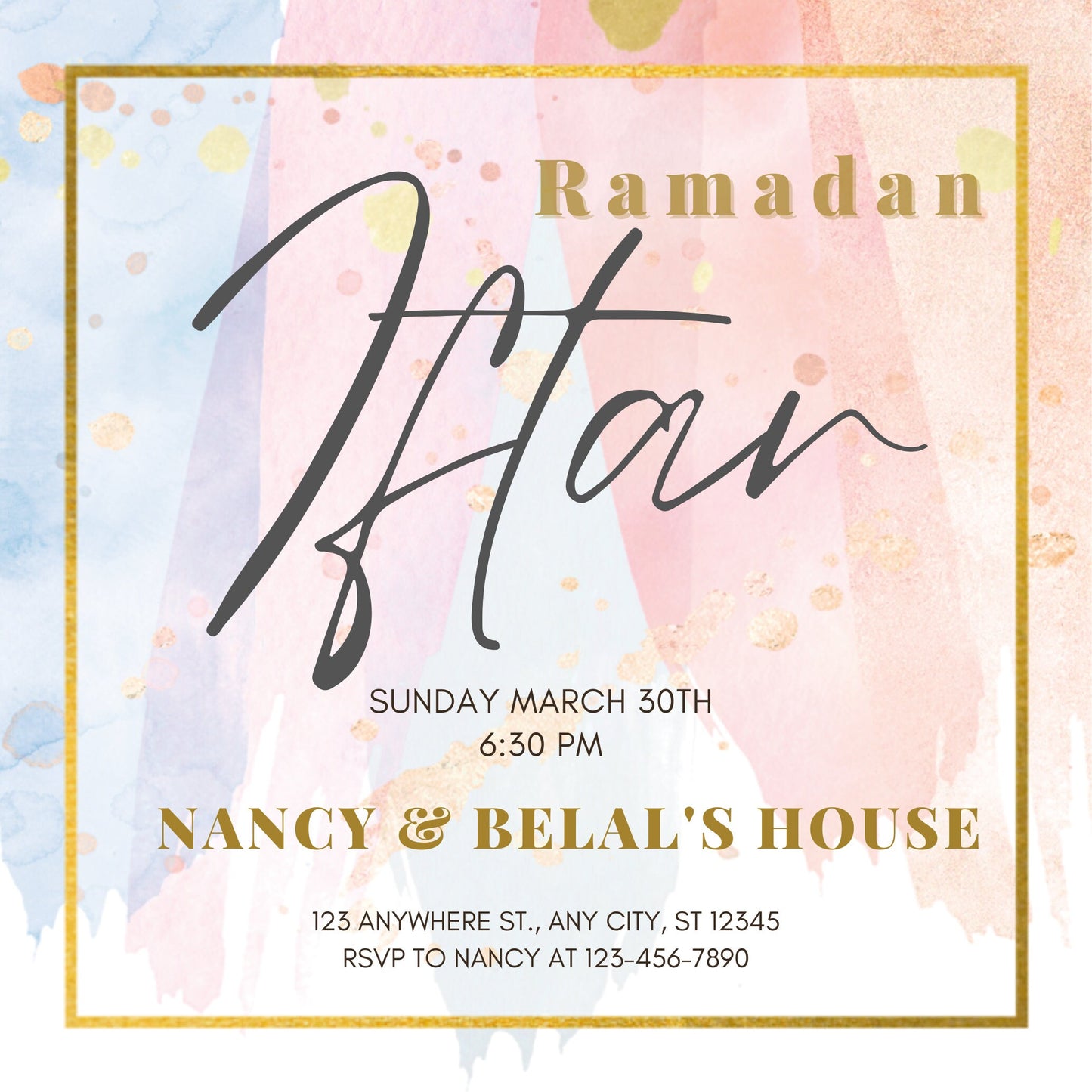 Pastel & Gold Ramadan Iftar Invitation- Digital template| instant download | editable Canva template | Ramadan iftar | Ramadan party