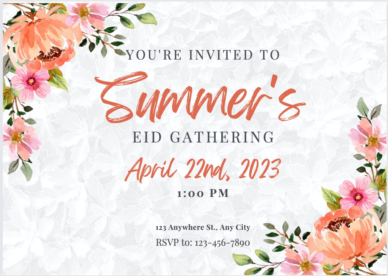 Spring Watercolor Eid/Iftar Invitation Digital template, Eid instant download, editable Canva template, Ramadan iftar, Eid invite