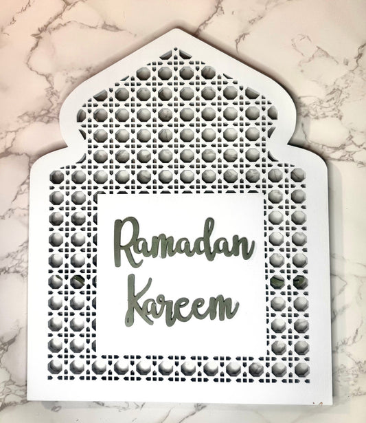 Reversible Ramadan Kareem/Eid Mubarak Mosque Door wood decor, Ramadan Eid Decoration, Ramadan gift, Ramadan table decor