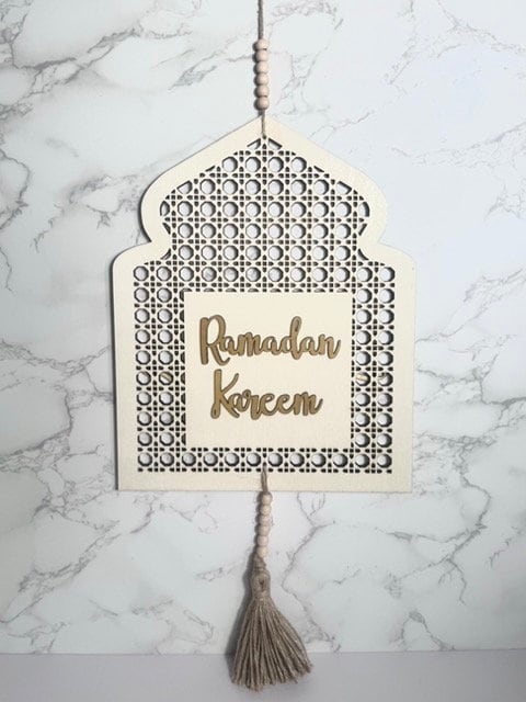 Reversible Ramadan Kareem/Eid Mubarak Mosque Door hanging wood decor, Ramadan Eid Decoration, Ramadan gift