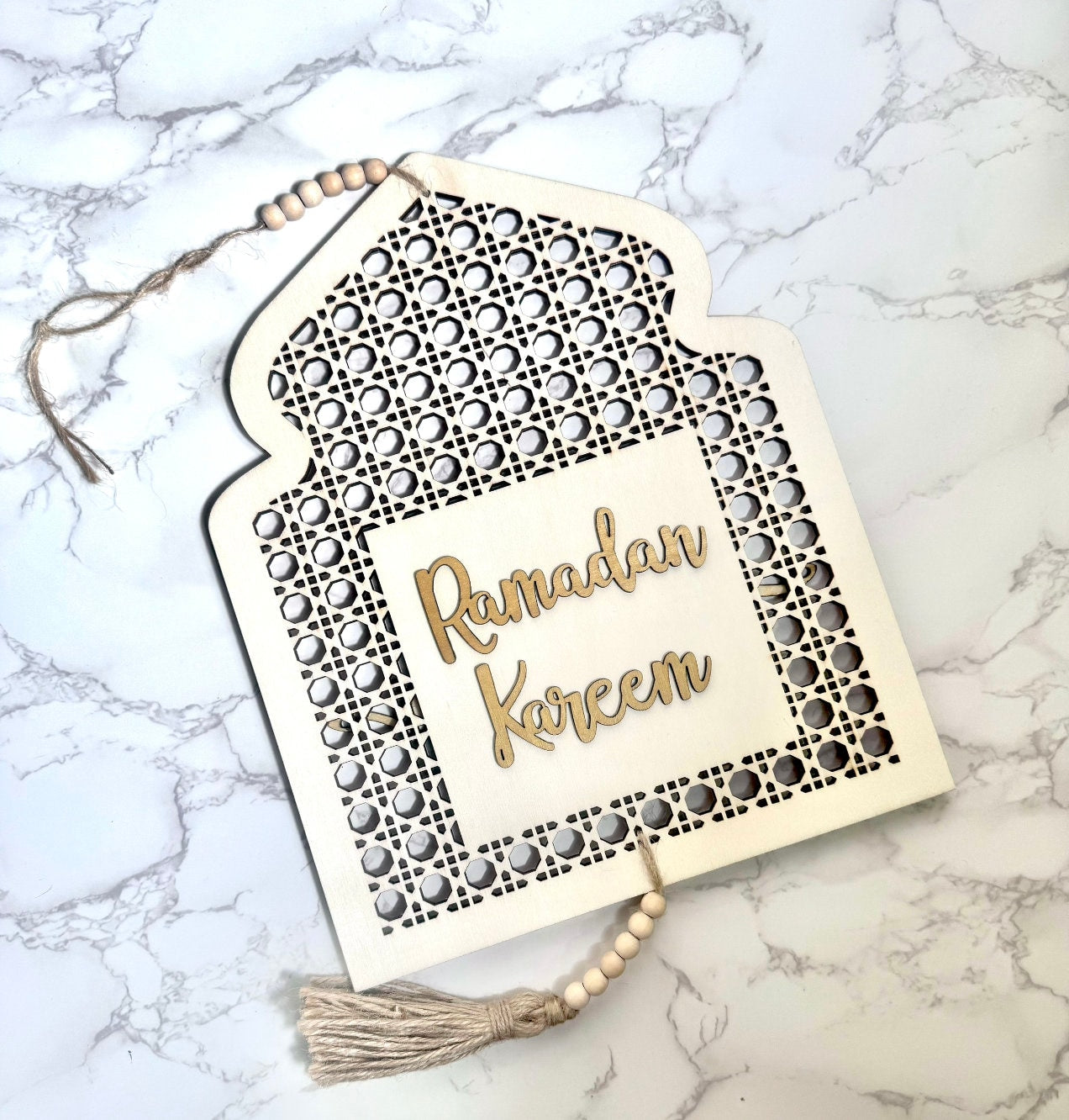 Reversible Ramadan Kareem/Eid Mubarak Mosque Door hanging wood decor, Ramadan Eid Decoration, Ramadan gift